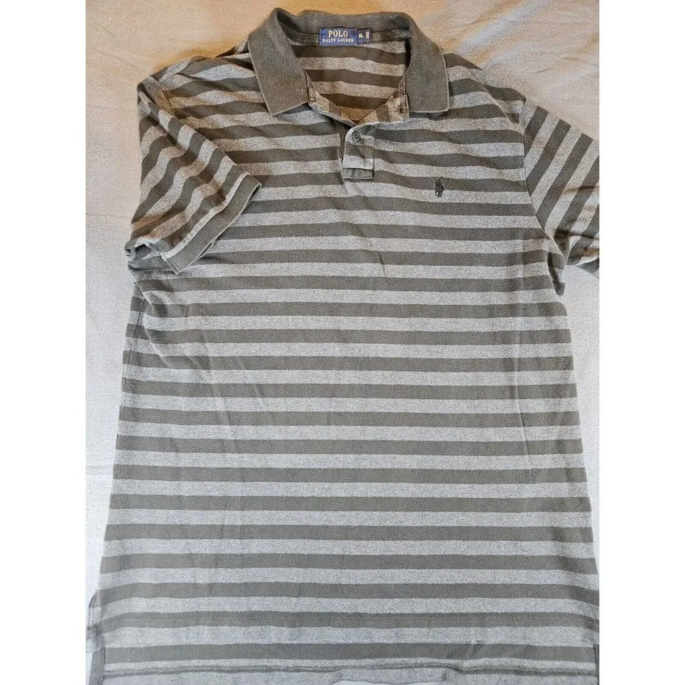 Ralph Lauren Mens Shirt Size XL Striped Gray Black Heather Short Sleeve Polo Top